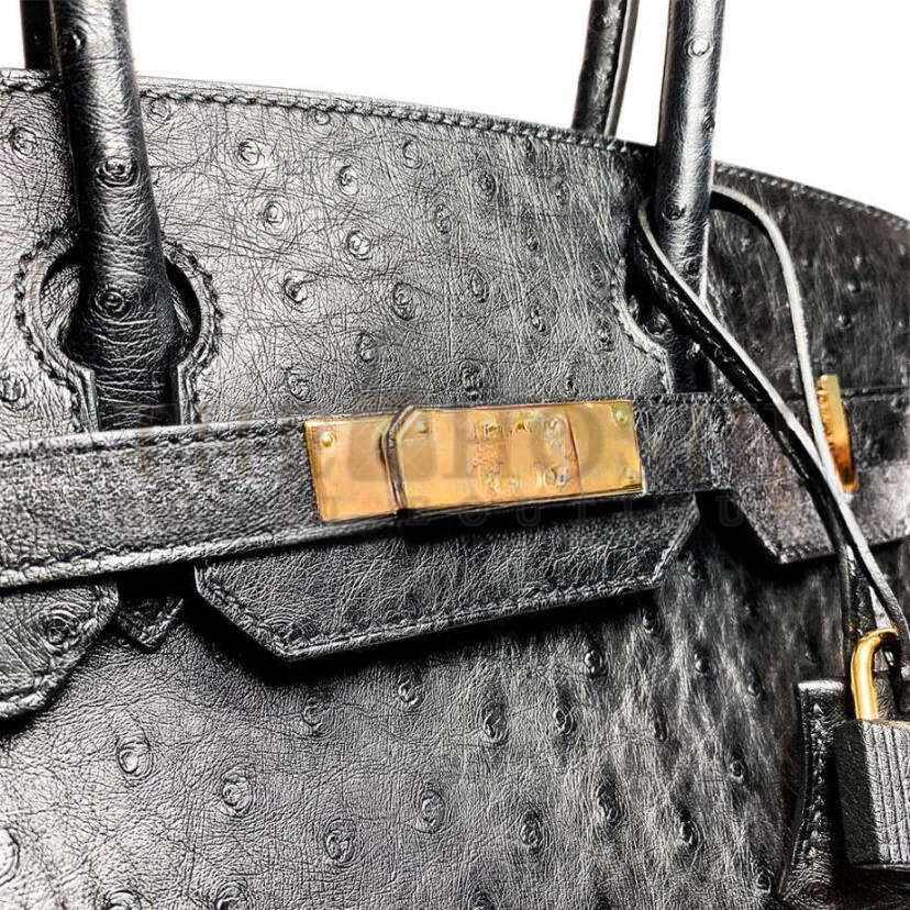 H**me5 MASTER BIRKIN 30 BLACK OSTRICH ROSE GOLD HARDWARE 346920 (30*24*16cm) Master Quality